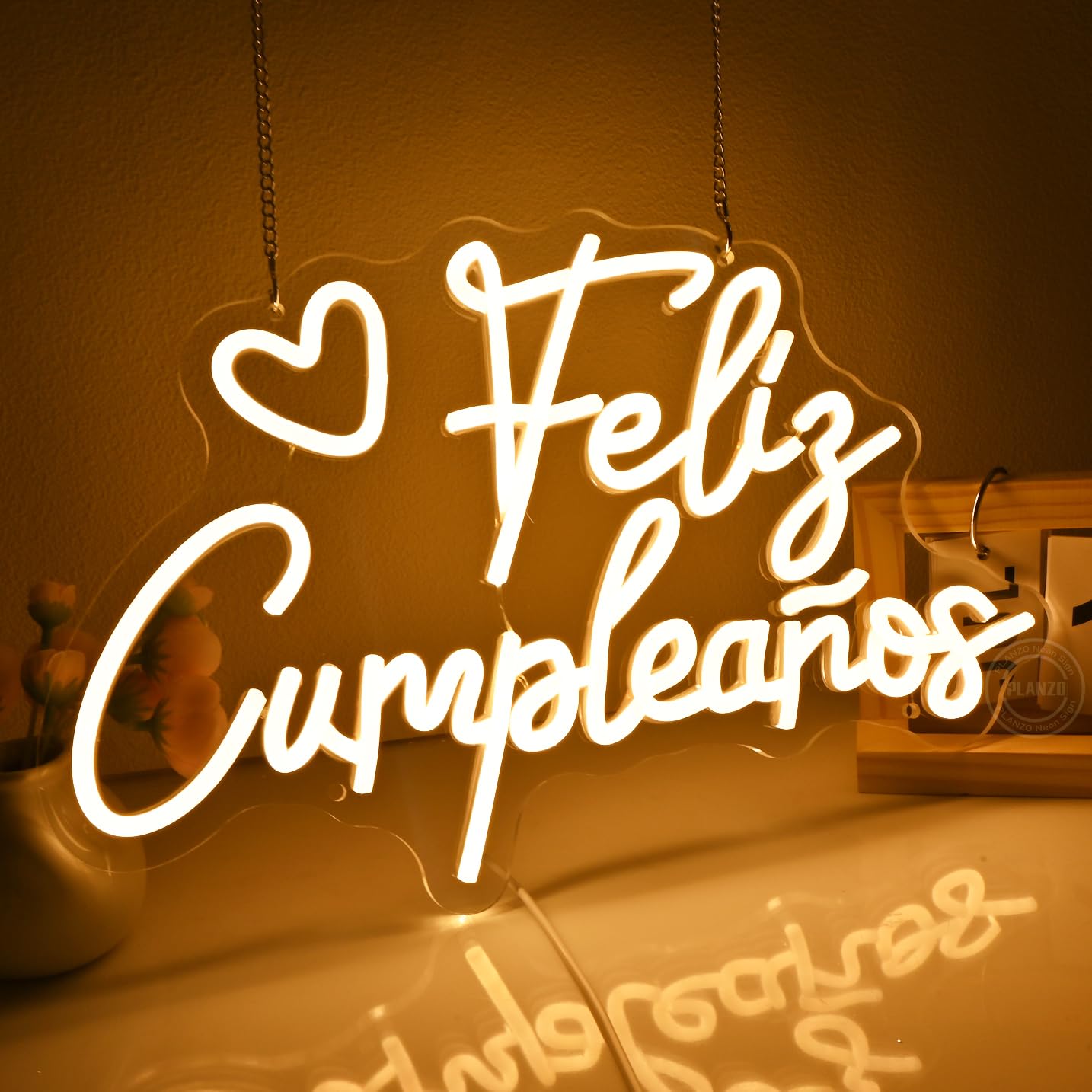 Planzo Feliz Cumpleaños Led Neon Sign Light Spinish Happy Birthday Heart Wall Sign Decor Fiesta Mexican Themed Birthday Party Backdrop Banner Gifts 15.75"x10.12" USB