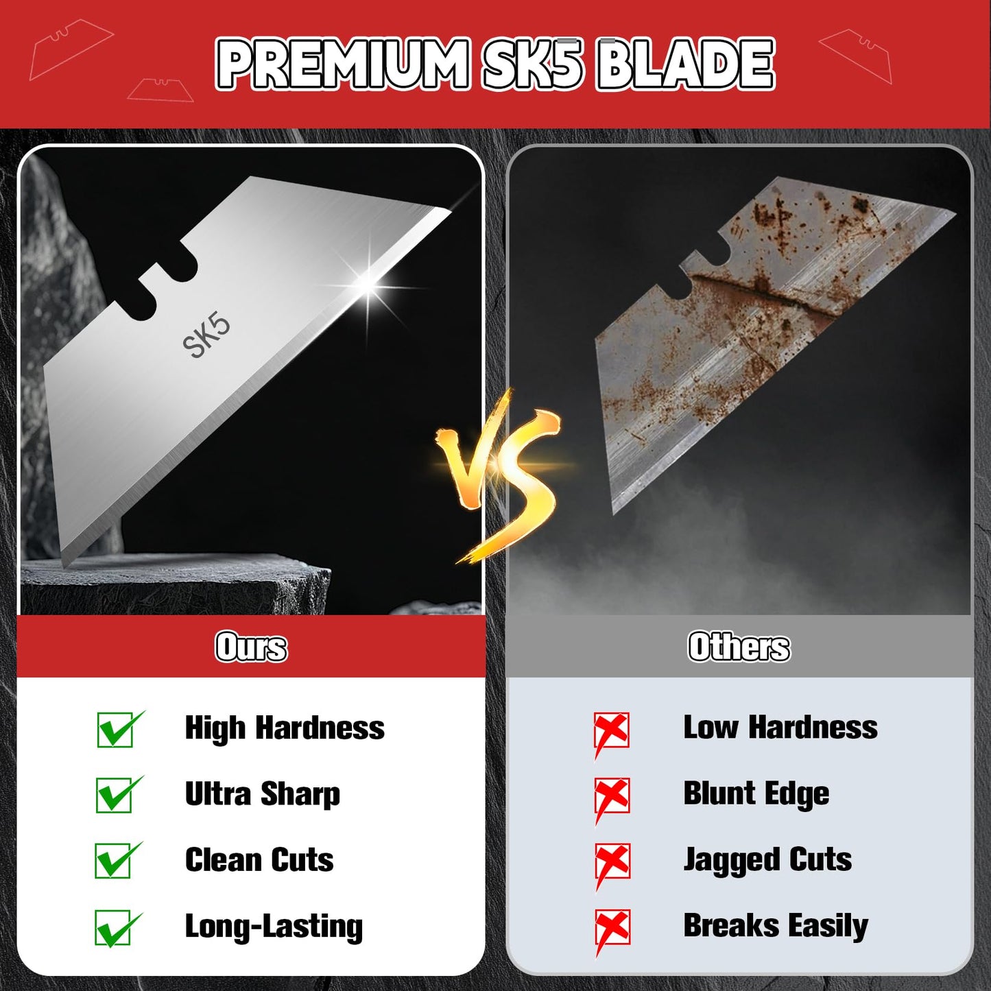 JETMORE 300 Pack Utility Knife Blades, SK5 Steel Box Cutter Blades, Blade for Box Cutter & Razor Knife, Sharp Utility Blades Refills for Construction, Home Repair, DIY, Office Use