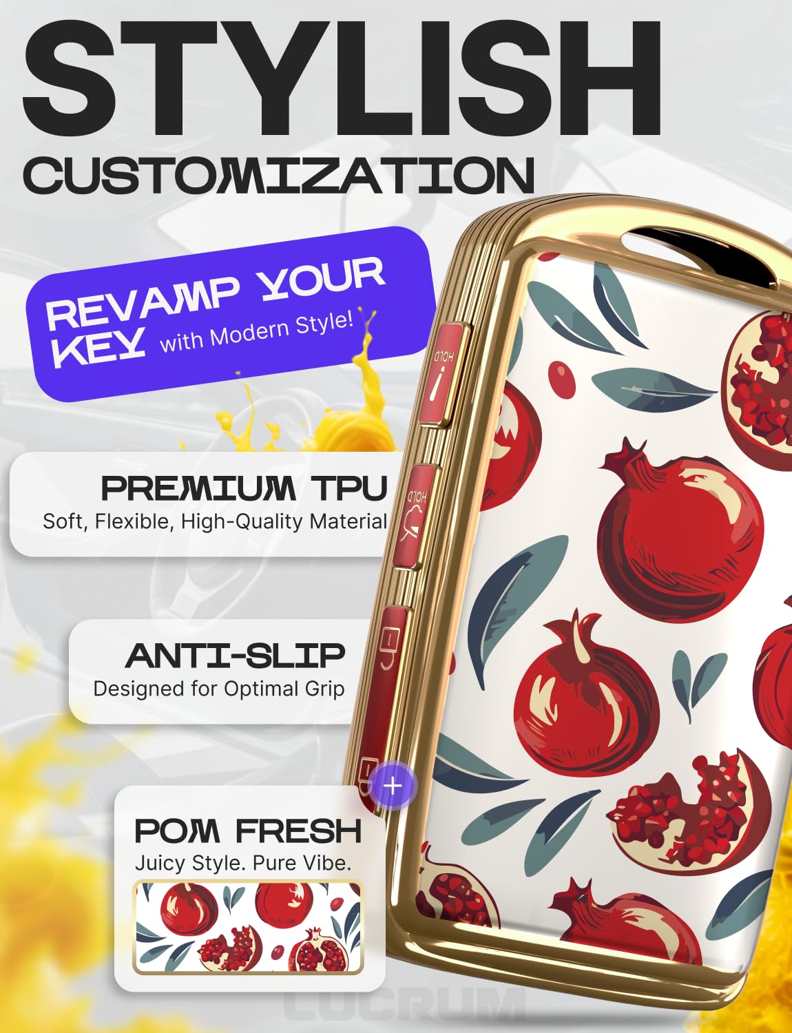 Lucrum Compatible with Mazda CX5 Key Fob Cover & Leather Keychain - TPU Keyfob Case for 3, 6, CX-5, CX-9, CX-30, CX-50, CX-70 (2019-2025) - Pomegranate