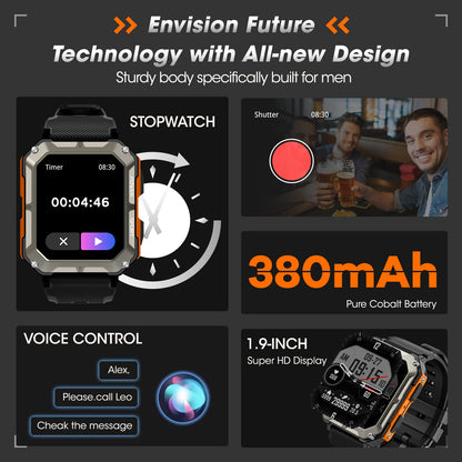 Military Smart Watch for Men with Blood Pressure (Answer/Make Call), Rugged Tactical Smartwatch for Android and iPhone, 10 ATM Waterproof Outdoor Sports Fitness Tracker with Heart Rate, Sleep Monitor