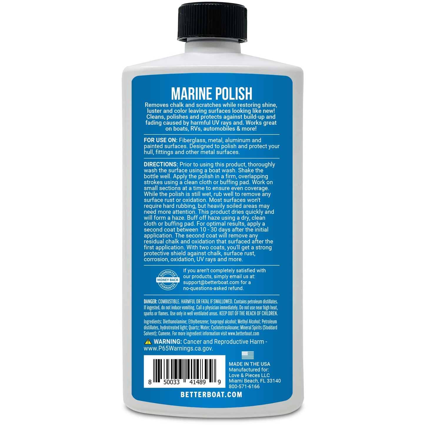 Marine Polish High-Gloss Gel Coat Restorer, Oxidation Remover with UV Protection for Fiberglass, Metal, Painted Surfaces, Boats, and RVs - Better Boat
