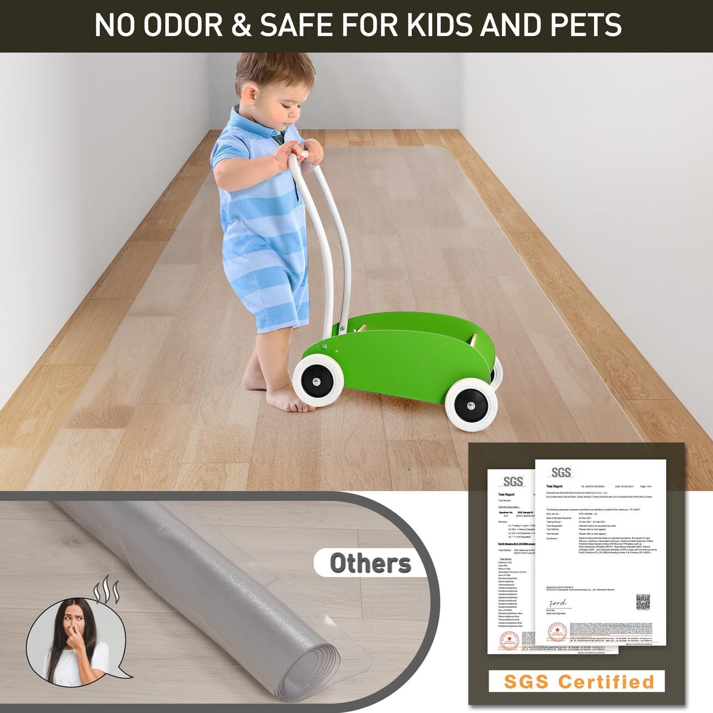 2'x10' Vinyl Runner Rug for Hallway, Clear Waterproof Kitchen Mat for Floor, Non-Slip Plastic Floor Mat for Entryway, Easy Clean Durable Area Mat for Bedroom, Laundry Room