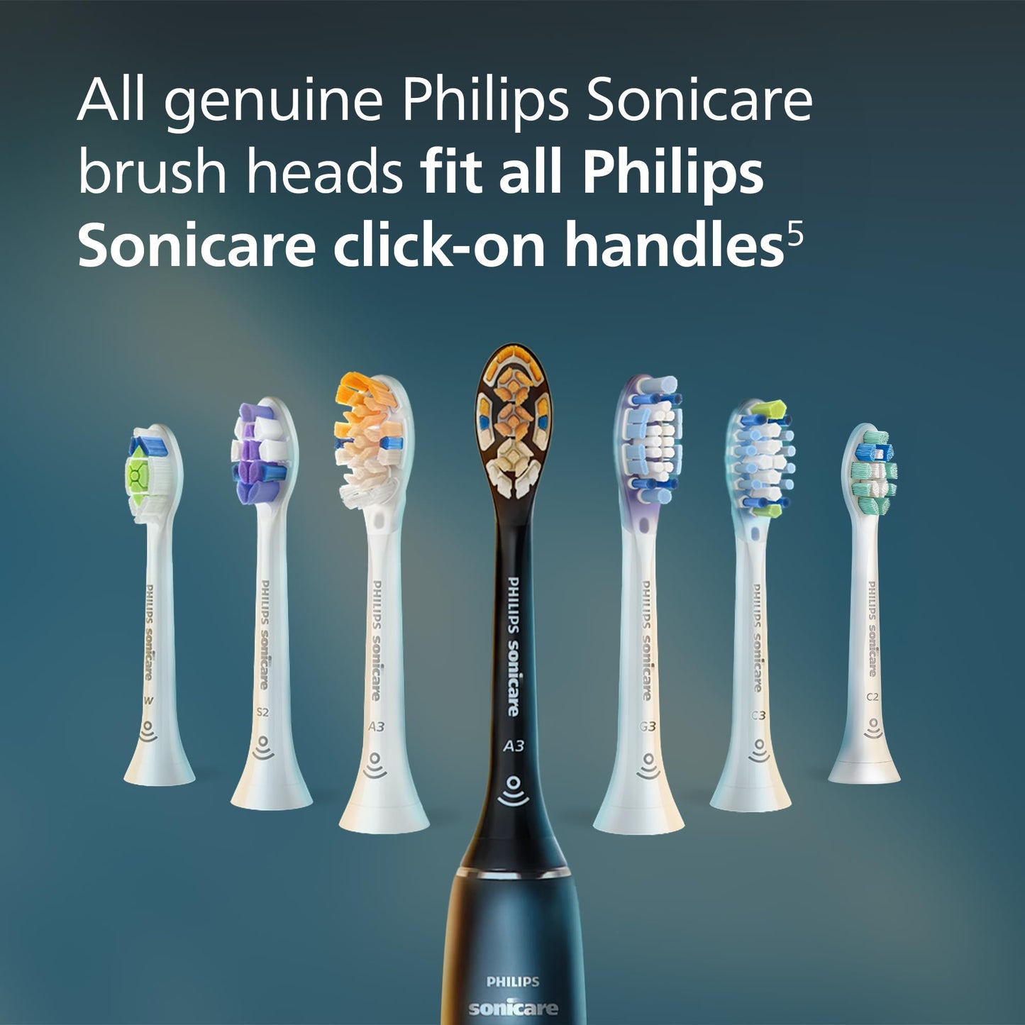 Philips Sonicare A3 All-in-One - Genuine Replacement Electric Toothbrush Heads, White, 4 Pack One Year Supply, HX9094/65