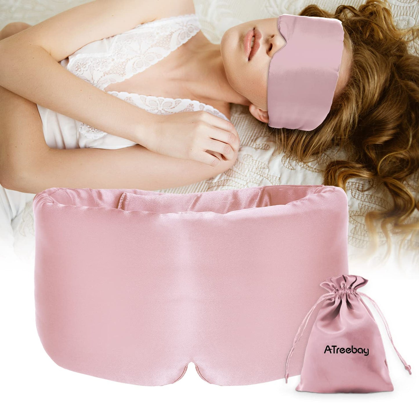 Silk Sleep Mask for Women Men, Mulberry Silk Eye Sleeping Mask & Blindfold with Adjustable Velcro Strap, Blackout Eye Cover for Sleep Travel Yoga Nap, Large Size, Black