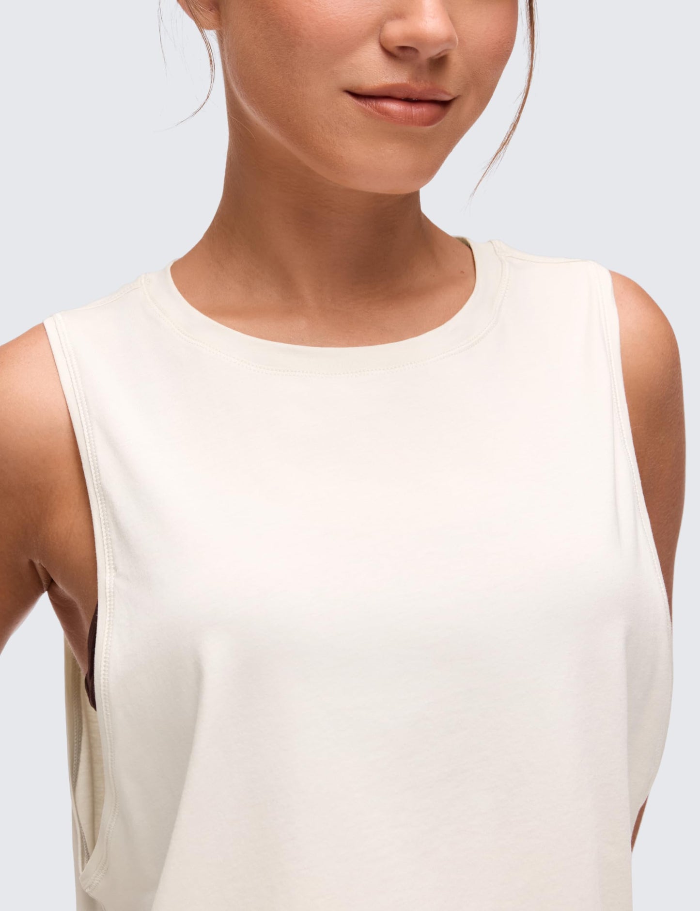 CRZ YOGA Pima Cotton Large Armhole Tank Tops for Women - Workout Sport Athletic Yoga Running Gym Loose Crop Sleeveless Shirts Milky White (Bone) Large
