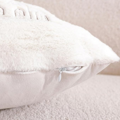 Christmas Throw Pillow Covers 18x18 Set of 2,Soft Plush Faux Fur Christmas Pillows Covers Embroidery Decorative Throw Pillows for Couch Bedroom Holiday Festivals Winter Home Decor
