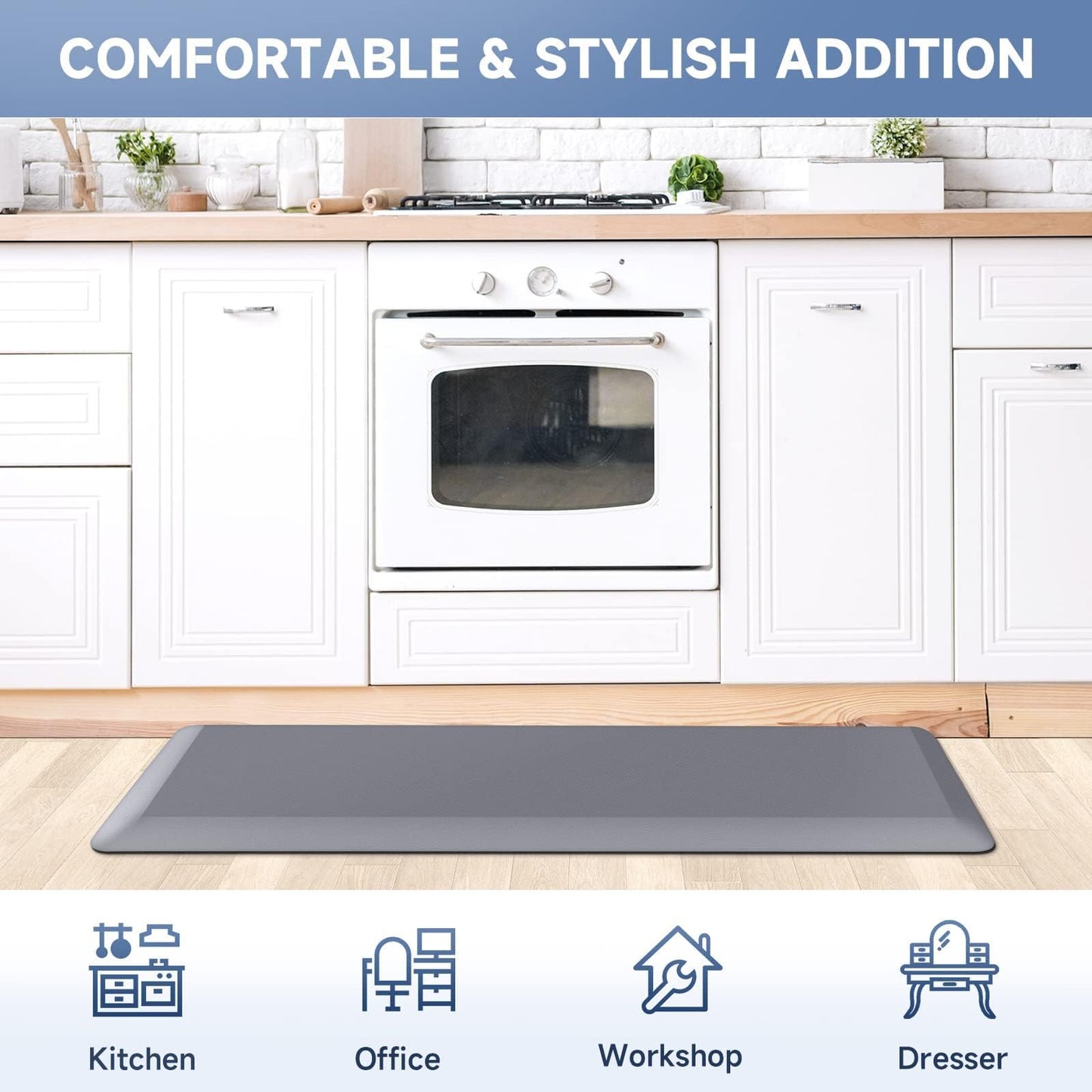 StepRite 4/5 Inch Thick Kitchen Mat Anti Fatigue Mat Kitchen Rugs Kitchen Decor Non-Slip, Stain & Water Resistant, Kitchen Mats Desk Mat for Kitchen, Office, Workshop, Grey, 17'' x 47''