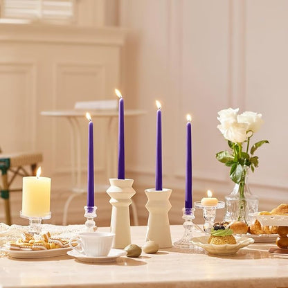 12-Inch Tall Dripless Taper Candles Set of 4 - Purple Tapered Candles, Perfect for Halloween - Smokeless, Unscented, Long Burning - Hand Poured, Colored Tall Candlesticks - Light Purple