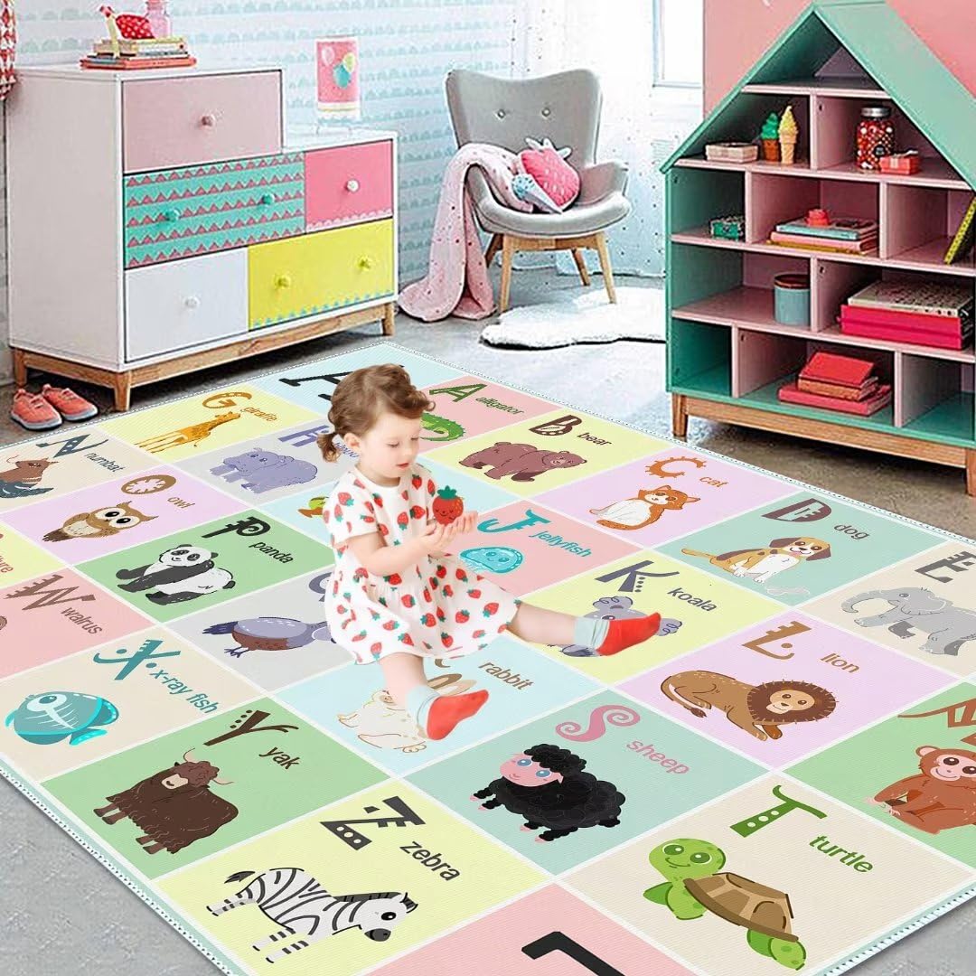 YLZLDKH ABC Alphabet Rug Carpet for Kids, Educational Area Rugs for Classroom, Alphabet Animal Play Mat for Playroom and Bedroom (31x47In)