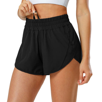 Aurefin Athletic Shorts for Women,Women's Quick Dry Workout Sports Active Running Track Shorts with Elastic and Zip PocketsBlack/Medium