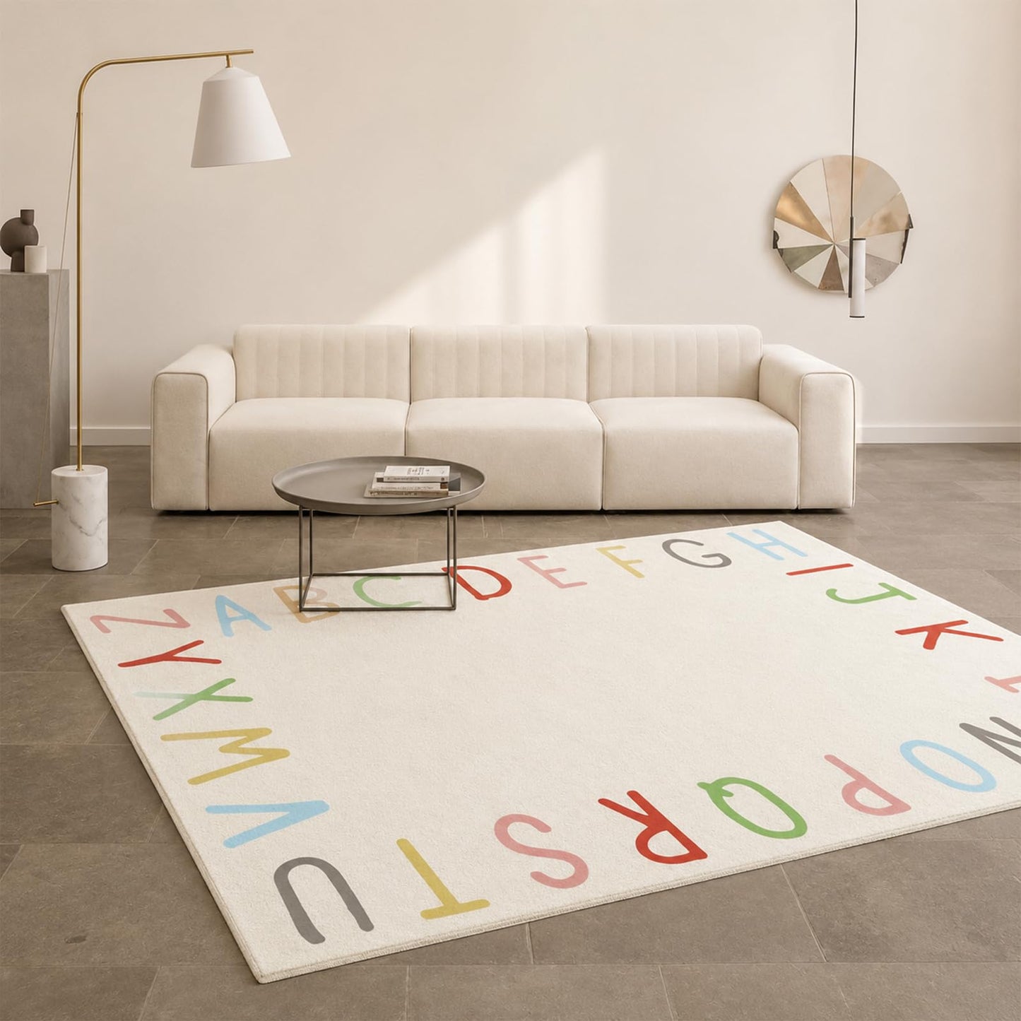 SHIPKEY 5x7 Feet Living Room Rugs, Cartoon Alphabet Nursery Rug for Bedroom, Extra Large Dorm Rug for Children (150x210 cm)
