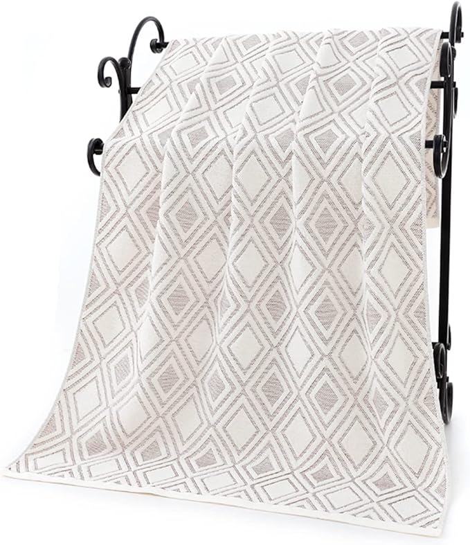Pidada Bath Towel Diamond Pattern 100% Cotton Absorbent Soft Decorative Towel
