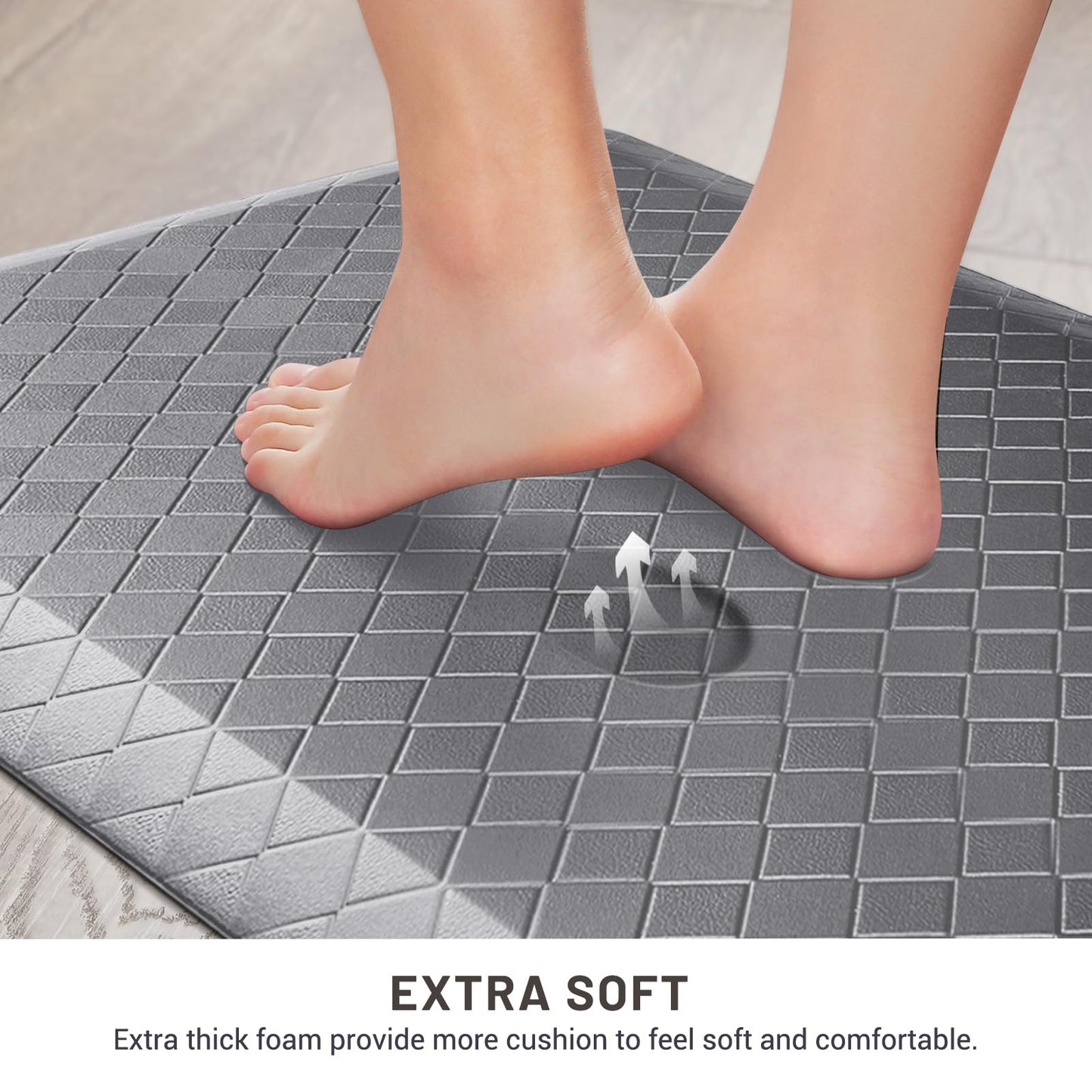 HappyTrends Anti-Fatigue Floor Mat - 4/5 Inch Thick, Waterproof Non-Slip, Heavy Duty Ergonomic Comfort Rug for Kitchen, Office, Sink, Laundry (22"x72", Gray)