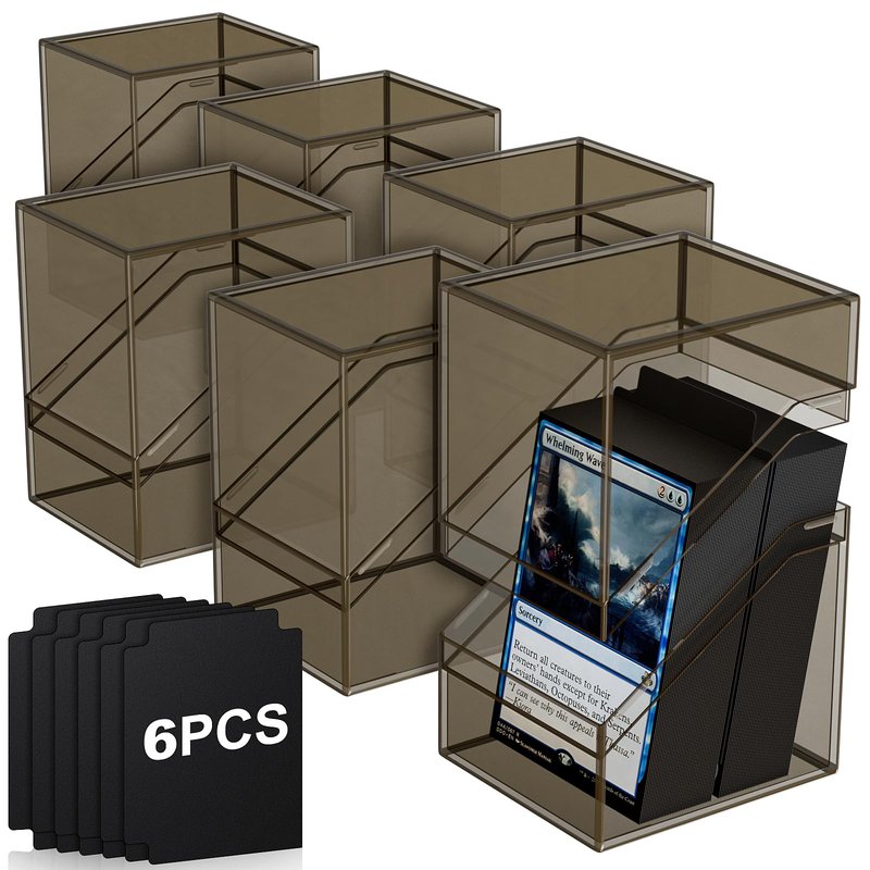 Mlikero Card Deck Cases, 6 Pack Acrylic Commander Deck Box Holding 100+ Sleeved Cards with 6 Dividers, Sturdy Card Storage Box Fit for MTG, TCG, Sports Cards (Black)