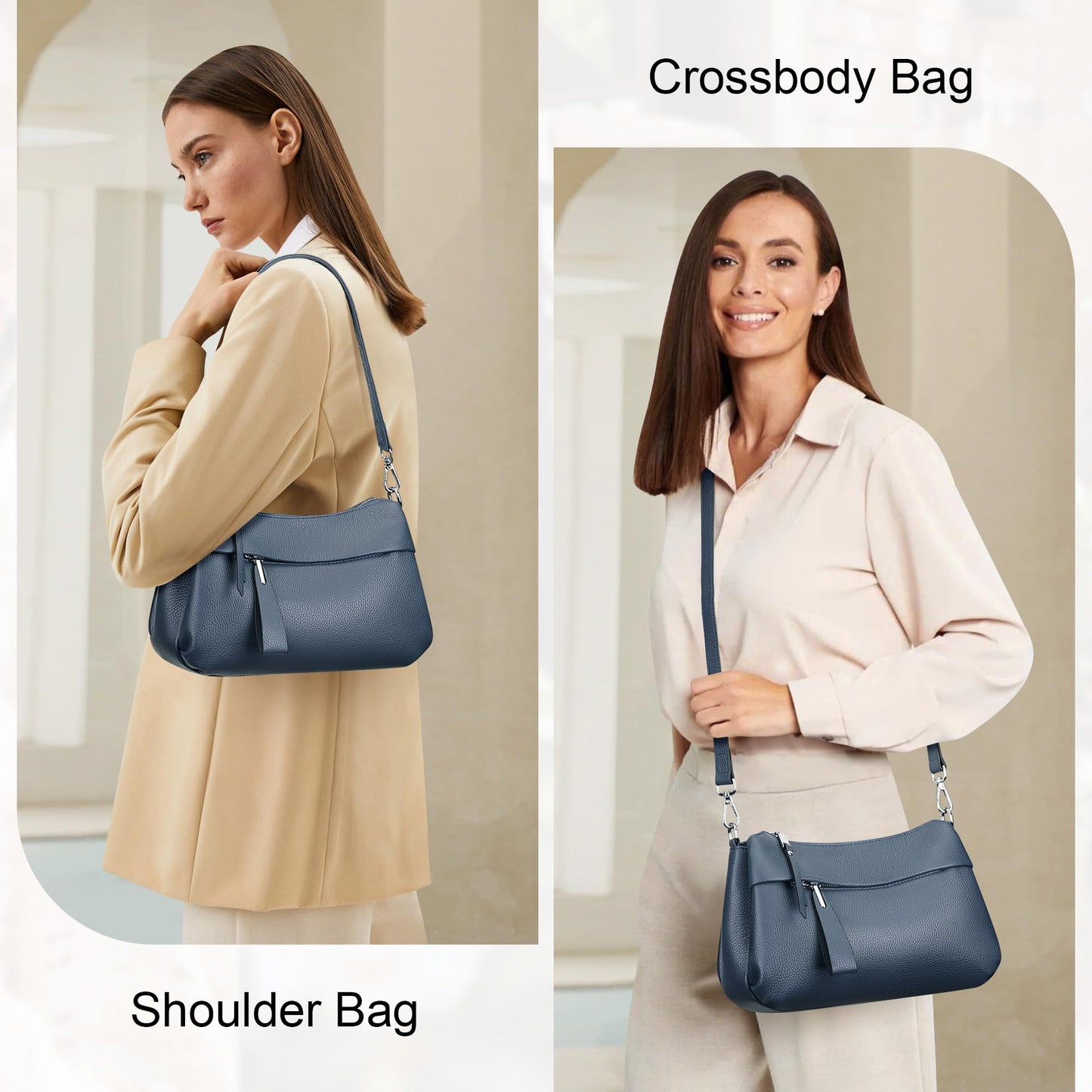 Over Earth Genuine Leather Handbags for Women Crossbody Bag Ladies Shoulder Hobo Purse Small(O111-2E Indigo Blue)
