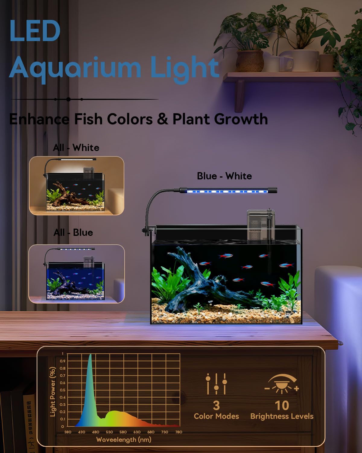 Glass Fish Tank Kit, 5 Gallon Betta Fish Tank Aquarium Starter Kit with Filter, Lights, Lid, for Betta, Goldfish, Small Fish or shrimg