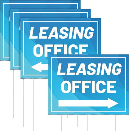 Ripeng 3 Pcs Leasing Double Sided Yard Signs with Arrow 16 x 12 Inch Yard Signs with Stakes for Outdoor Office Retail Store Restaurant Bar Hotel(Leasing Office)
