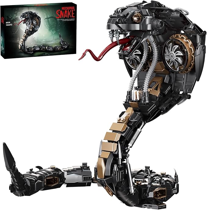 Mechanical King Cobra Building Set 1036 Pieces Steampunk Black Mamba Snake Model Kit Articulated Reptile Construction Toy Cyberpunk Home Decor Gift for Adults and Teens