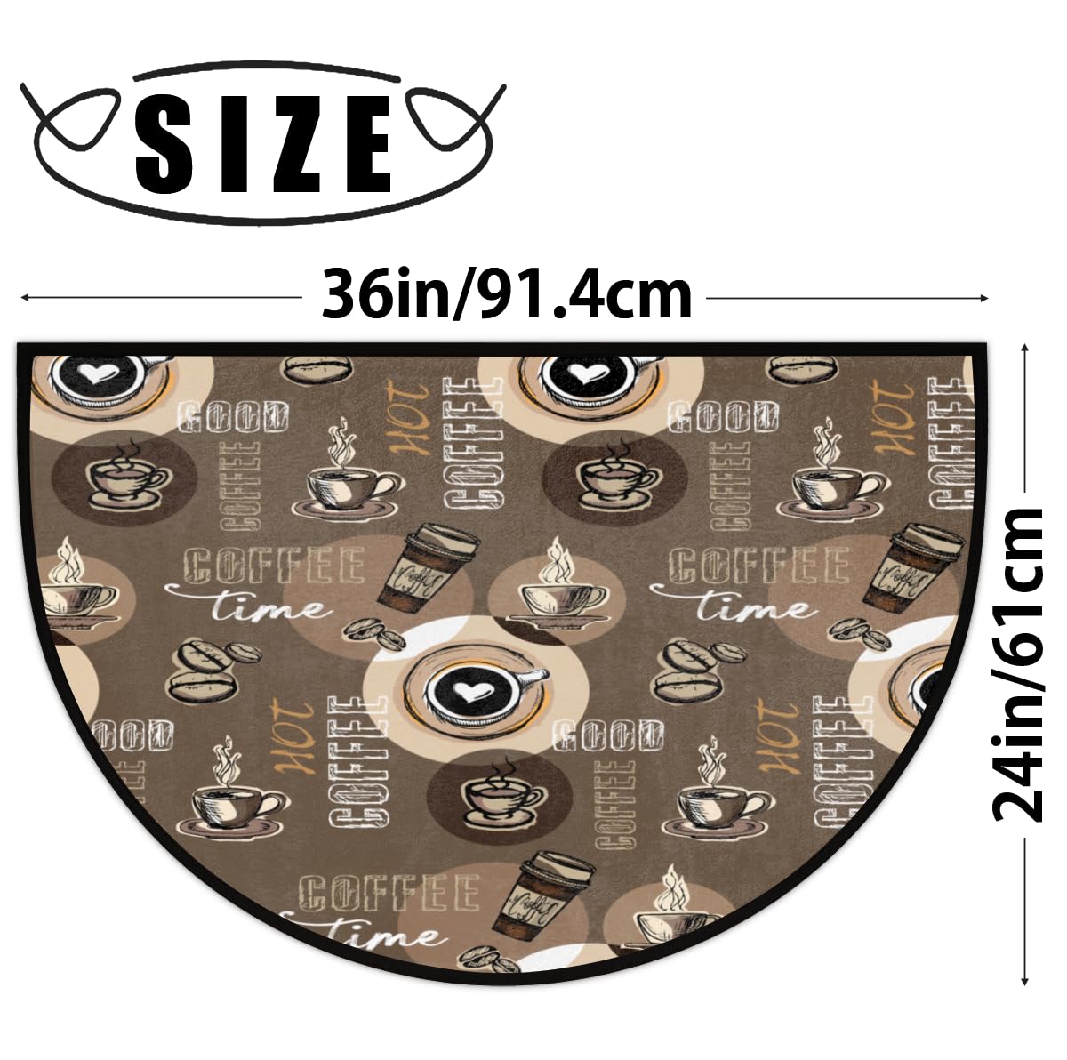 Aglebo Half Round Door Mat Coffee Theme Non-Slip Absorbent Welcome Doormats Washable Half Circle Area Rug for Home Indoor Entrance High Traffic Areas, 24" x 36"