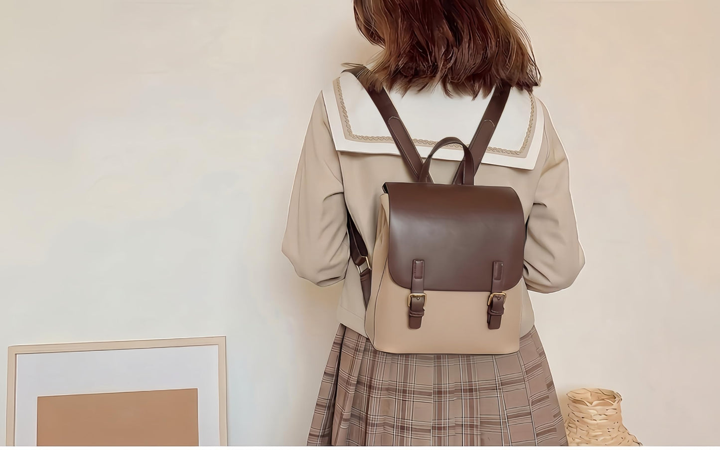 Chillpaper Small Leather Backpack Purse - Women's Retro Cute Kawaii Mini Backpack with Bowknot Charm (Vintage Brown Leather)