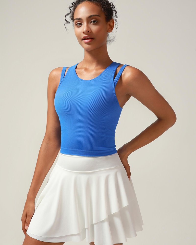 KIMTREE Sports Bras for Women, High Neck Sleeveless Compression Crop Tops Workout Fitness Running Shirts（BX3037_Bright Blue_S）