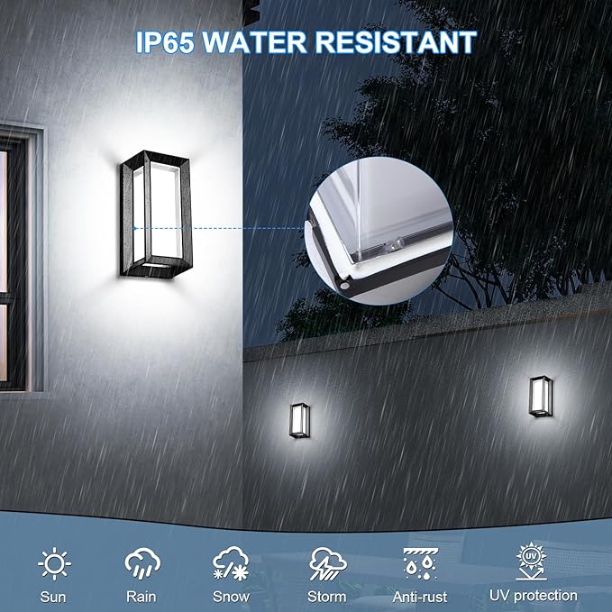 ledmo Exterior Wall Lights LED Beads 1800LM Outdoor Lights Fixtures Wall Mount Matte Black Outdoor Christmas Lighting 6000K Aluminum Shade Modern IP65 Waterproof for House Porch Walkway Coach 4 Pack