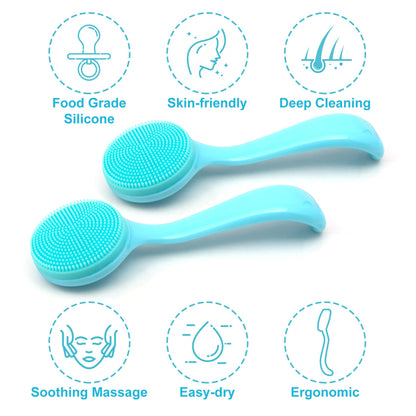 2 Pack Silicone Manual Facial Cleansing Brush, Skin Friendly Waterproof Face Cleaning Scrubber Exfoliator Cleanser for Blackheads Whiteheads Makeup Residues Removal- Blue & Pink