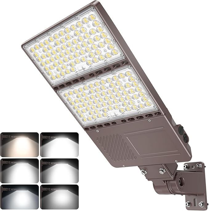 4PCS LED Parking Lot Lights 320W 250W 200W, LED Shoebox Light 5700K 5000K 4500K Arm&Slip Fitter Mount, DLC Listed Outdoor Pole Light with Photocell, IP65 Commercial Street Area Flood Lighting 100-277V