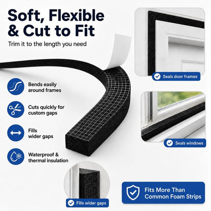 Bantie 33FT EVA Foam Weather Stripping Door Seal, Self-Adhesive Weatherstrip Tape for Door Frame, Window Gaps, Soundproof Insulation