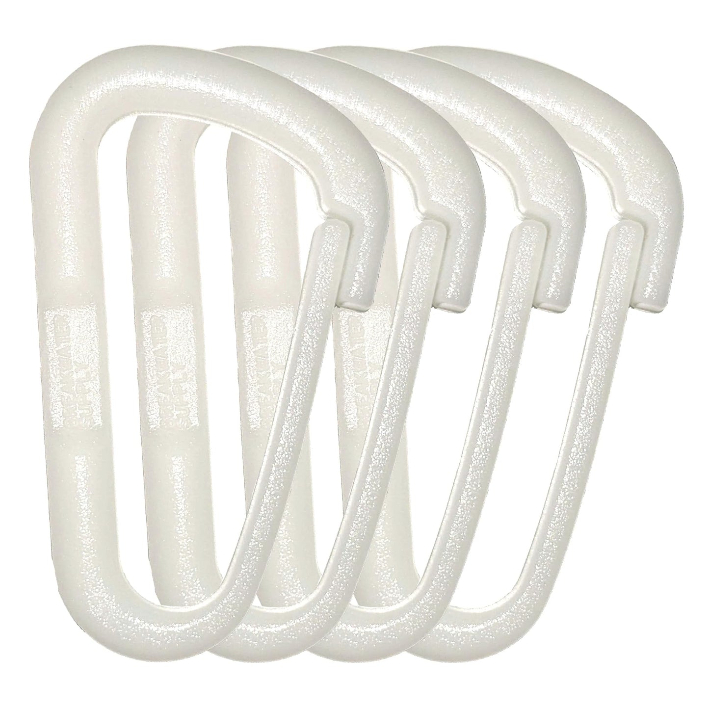 Breakwater Supply™ Hingeless Glow in the Dark Carabiner Hooks 4 Pack, Small 2-inch Gear Attachment Clips for Keys, Water Bottle, Backpack, MOLLE + Ultralight, D-Ring, D-Shape (White with Green Glow)