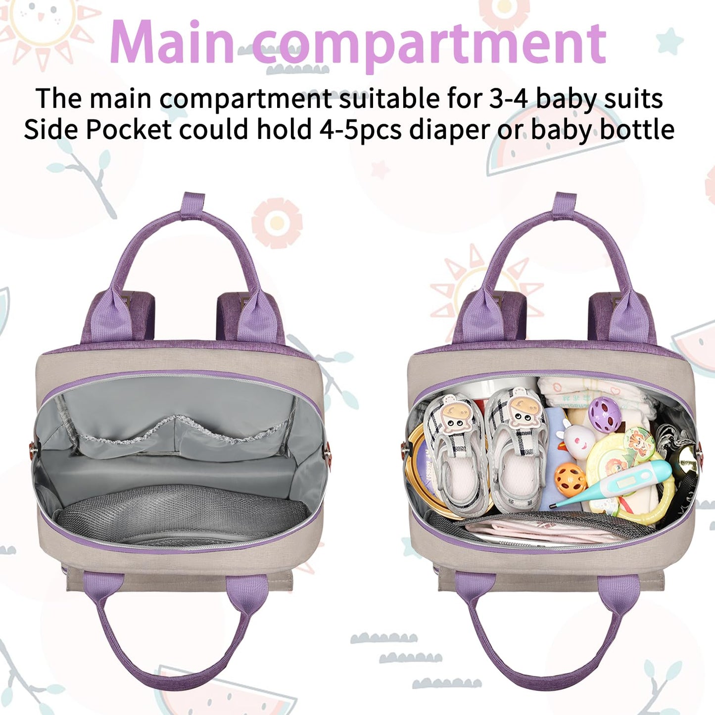 Diaper Bag Backpack, Large Unisex Baby Bags for Boys Girls, Purple Baby Nappy Diaper Bag, Multipurpose Travel Back Pack for Moms Dads with Insulated Pockets and Stroller Straps