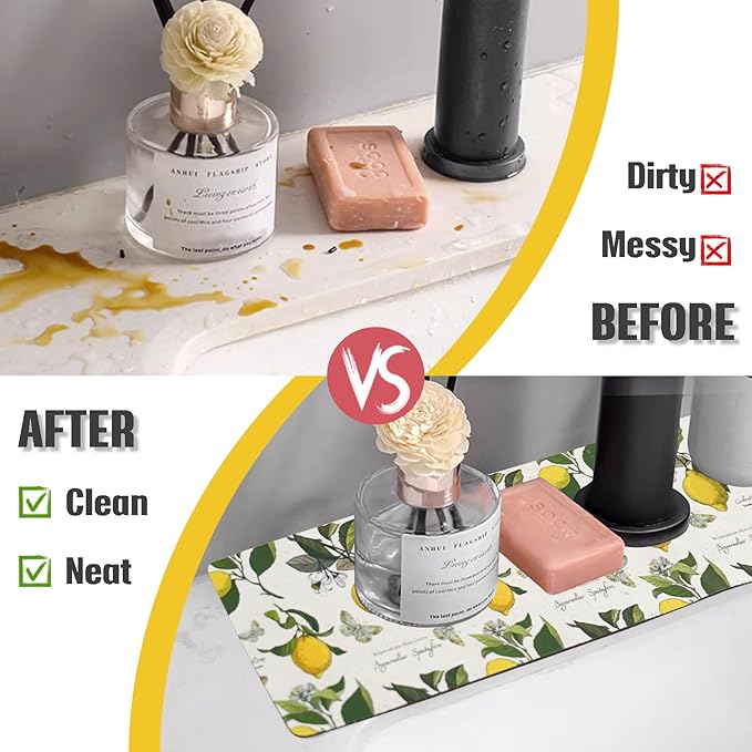 Sink Faucet Absorbing Mat, 2 Pack Drying Mat Around Faucet Sink Splash Guard