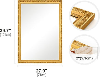 Gold Vintage Mirror, 40'' x 28'' Traditional Antique Wall Mirrors with Ornate Gold Frame, Bathroom Decorative Mirrors for Wall Decor