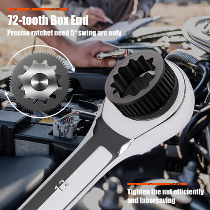 Egofine 13/16 inch Ratcheting Combination Wrench SAE, Industrial Grade Gear Spanner with 12-Point Design, 72-Tooth Ratchet, Chrome Vanadium Steel