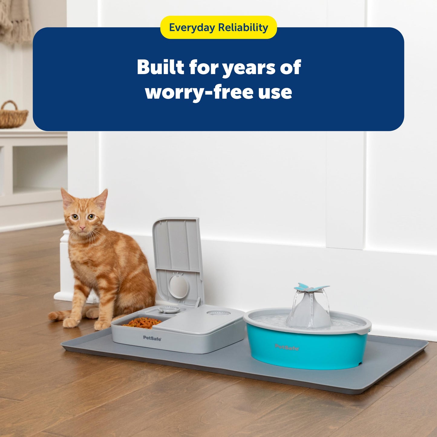 PetSafe Fountain and Feeder Mat, for Dogs and Cats, Silicone Food and Water Placemat, 26 in X 16 in, Waterproof, Dishwasher Safe, Pet Food Mat with Lip