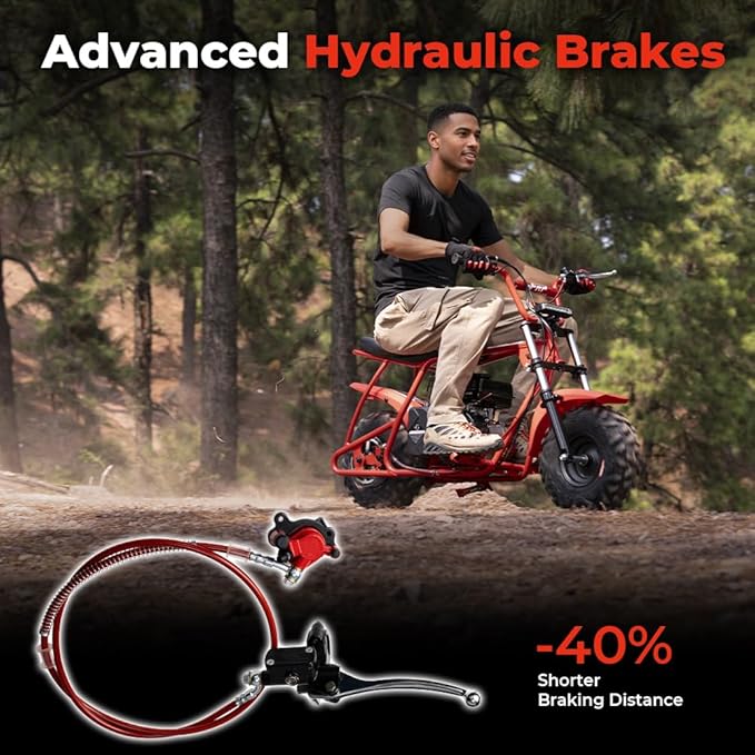 FRP GMB100 Performance 99CC 4-Stroke Mini Dirt Bike - Upgraded Hydraulic Brakes &amp Front Suspension Fork 28MPH Off-Road Mini Bike with LED Headlight Anti-Slip Seat Supports 220LBSRed