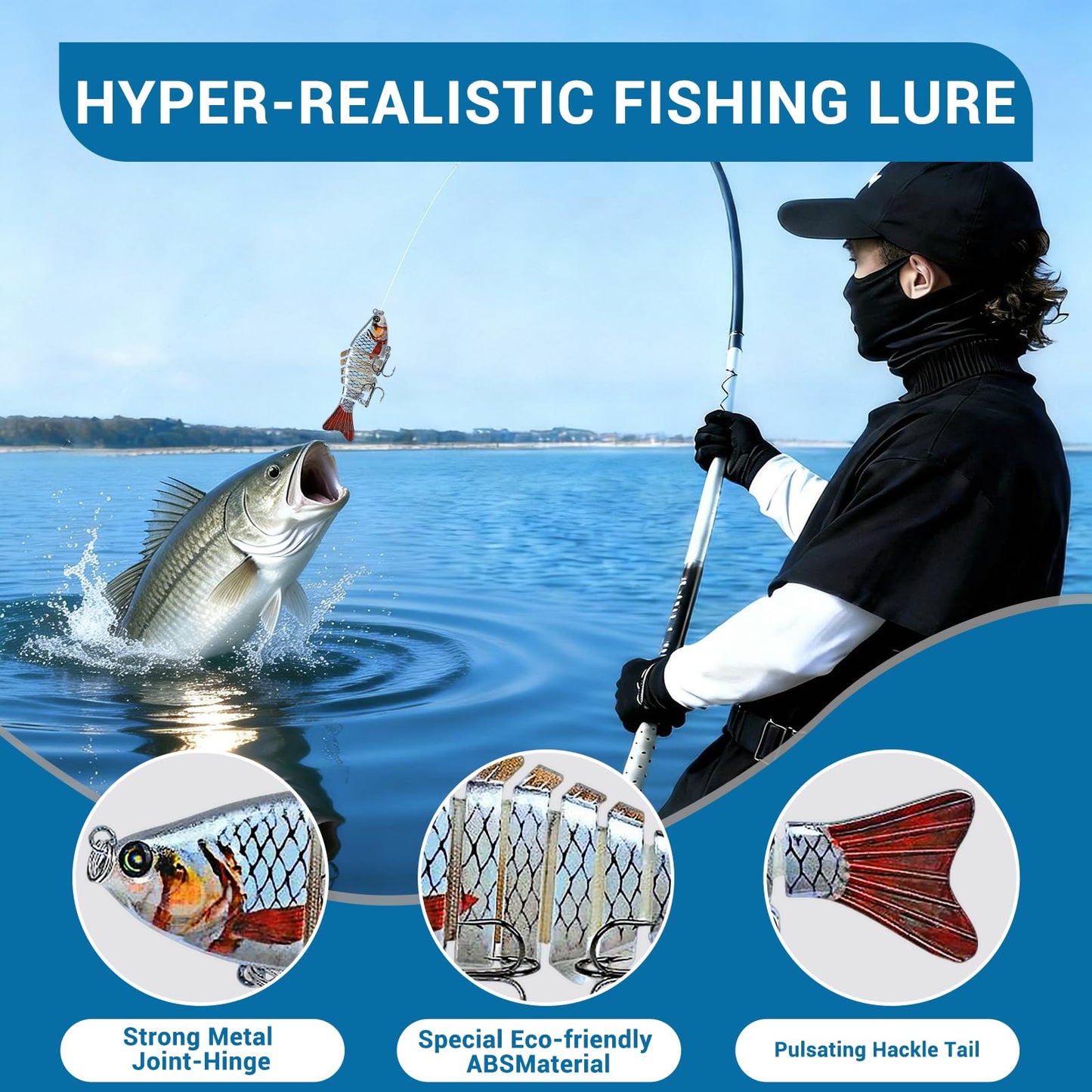 Keenjorika 5-Pack Fishing Lures Multi Jointed Fish Fishing Kits, Slow-Sinking Lifelike Segmented Swimbait Crankbaits, Realistic Swimming Action for Bass, Trout, Pike & Walleye – Freshwater & Saltwater