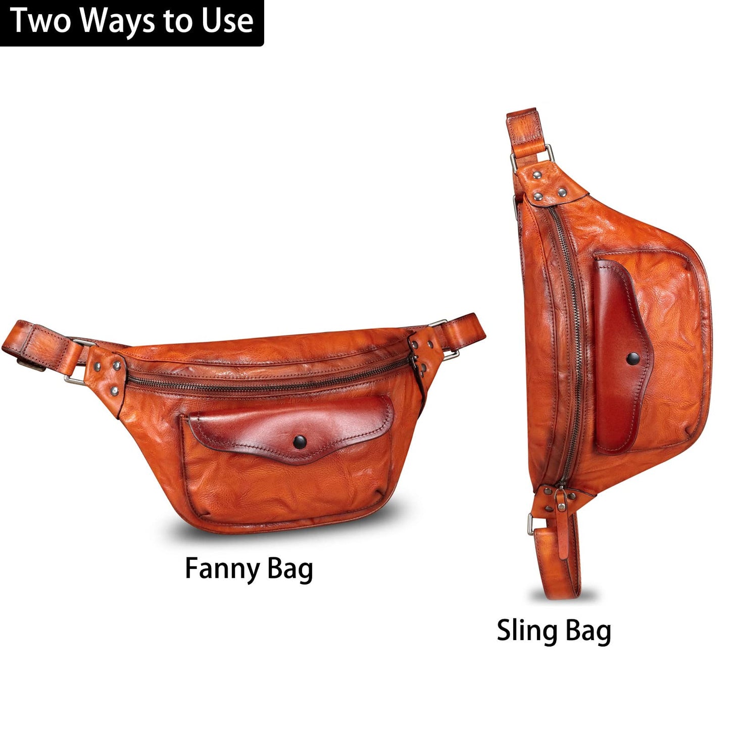 Genuine Leather Fanny Pack for Women and Men Vintage Real Leather Sling Bag Crossbody Bag Fashion Waist Bag Chest Purse (DarkBrown)