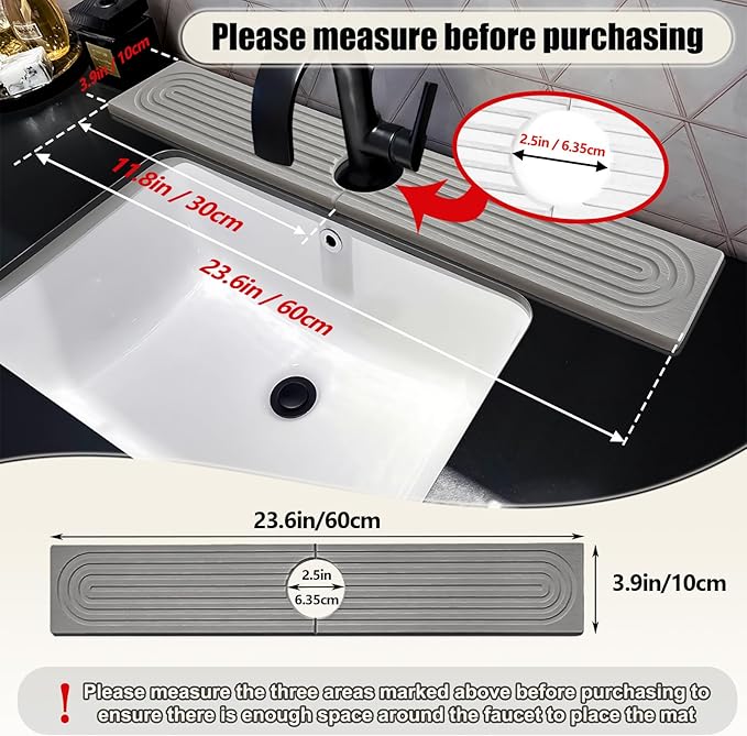 Faucet Mat For Kitchen Sink, 23.6"Diatomite Absorbent Faucet Mat, Sink Stone