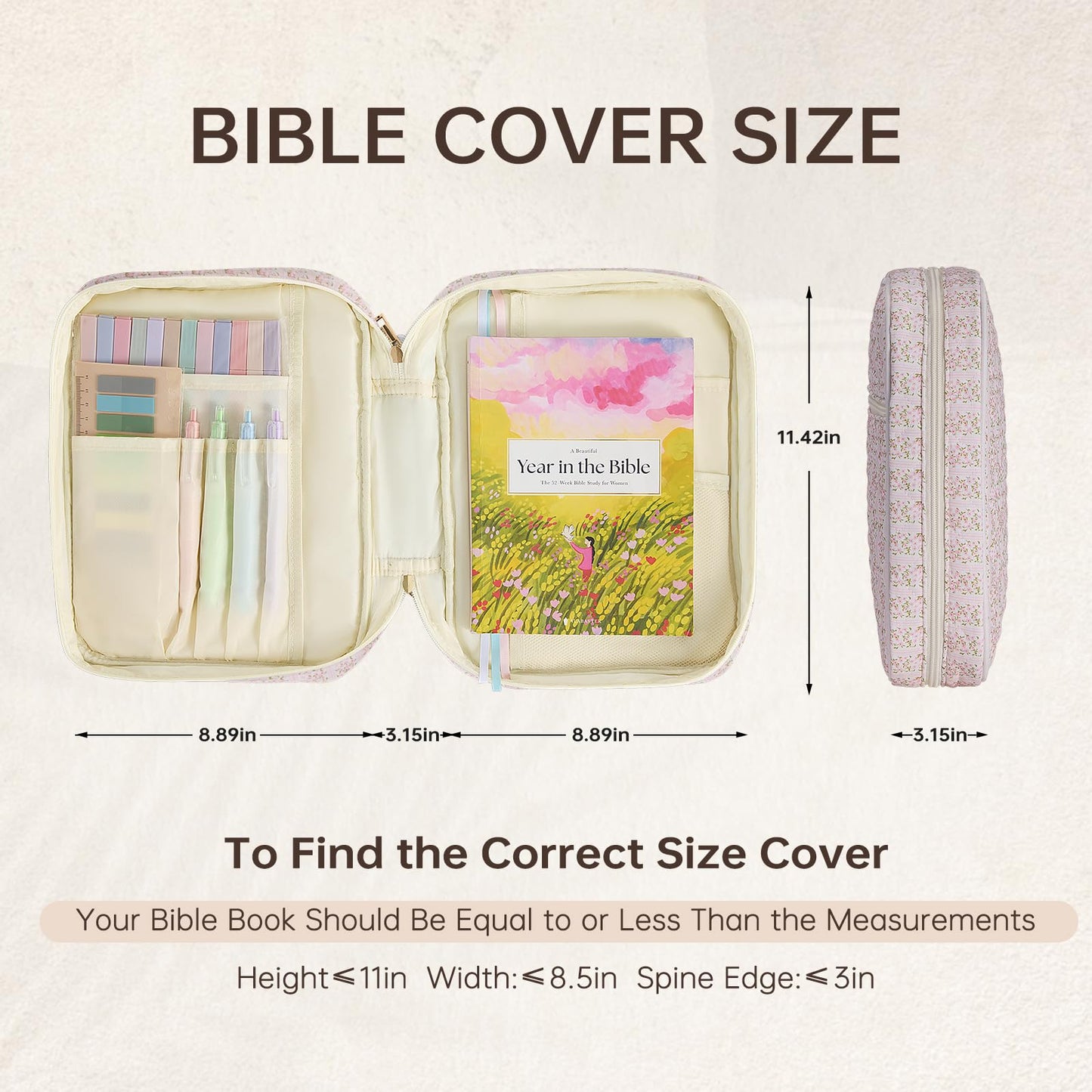 PPeen Bible Cover Case for Women Large Bible Cover Bag Quilted Bible Carrying Case for Girls Bible Study Supplies Accessories Christian Gifts for Women (Pink Floral, Large)