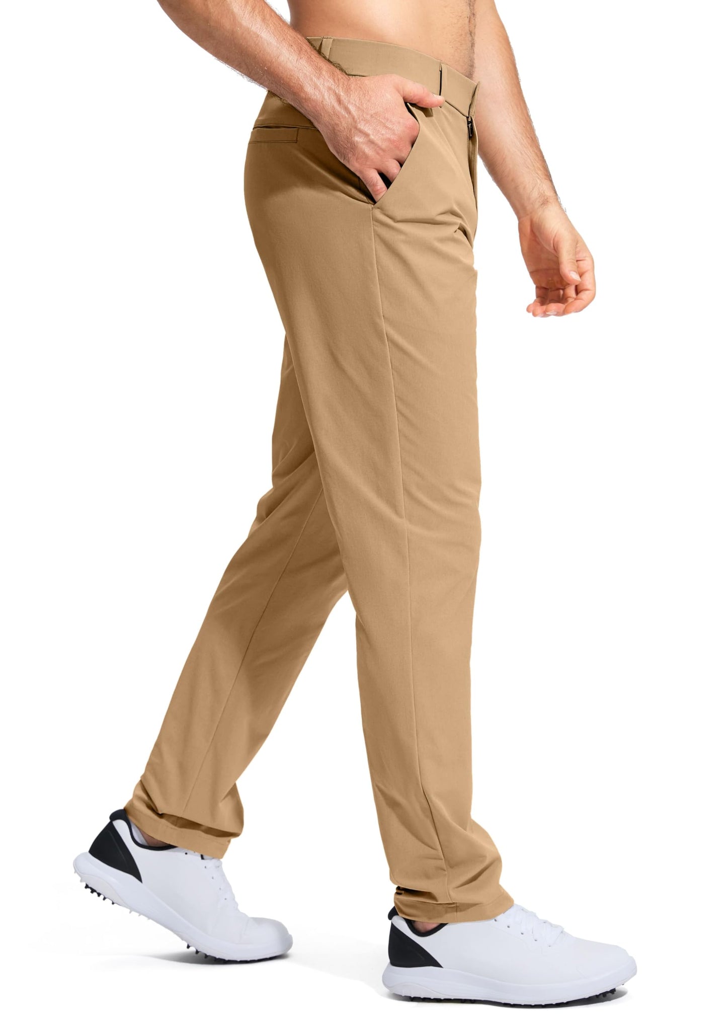 Pudolla Men's Golf Pants Work Dress Comfy Pants Casual Slacks Trousers with Pockets(Dark Khaki 42Wx32L)
