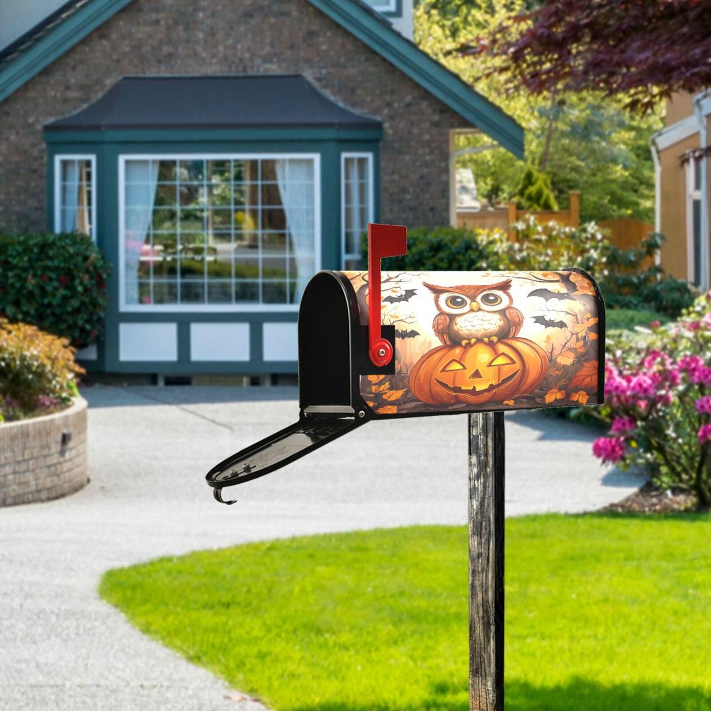 Autumn Owl Pumpkin Halloween Magnetic Mailbox Cover MailWraps Garden Yard Home Decor for Outside Standard Size-18"x 20.8"