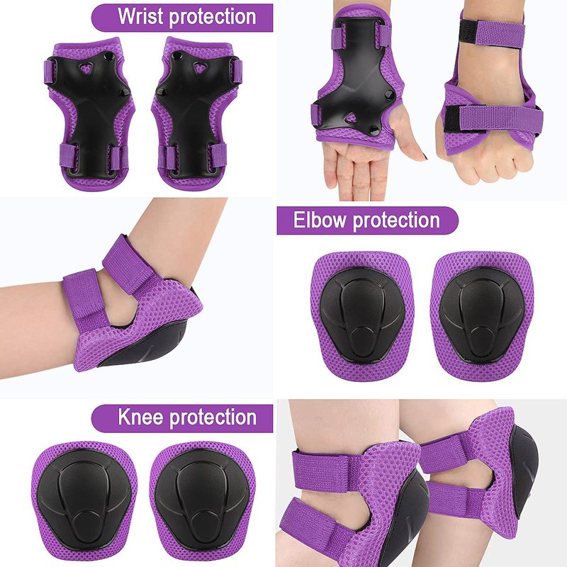 Kids Protective Gear Set Wemfg Knee Pads for Kids 7-13 Years Knee and Elbow Pads with Wrist Guards 3 in 1 for Skating Cycling Bike Rollerblading Scooter(Purple)