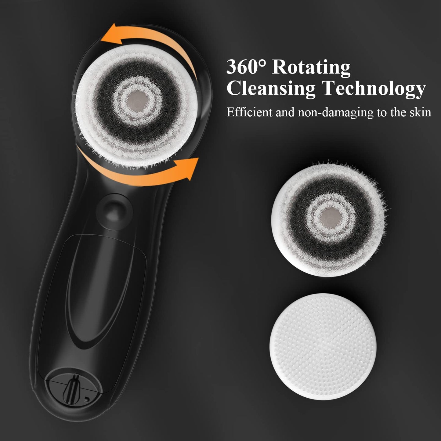 TOUCHBeauty Facial Cleansing Brush Electric, Face Cleansing Brush with Stand, 3 Brush Heads, 2 Speeds, IPX5 Waterproof, Battery-Powered, Suitable for All Skin Types, TB-0759D