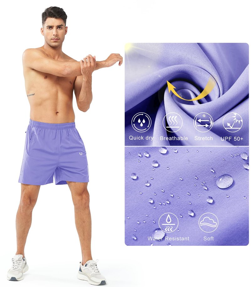 NORTHYARD Men's Athletic Running Shorts Gym Workout 7"/9"/5" Quick Dry Lightweight Sports Basketball Tennis 3 Zipper Pockets VIOLET-5inch M