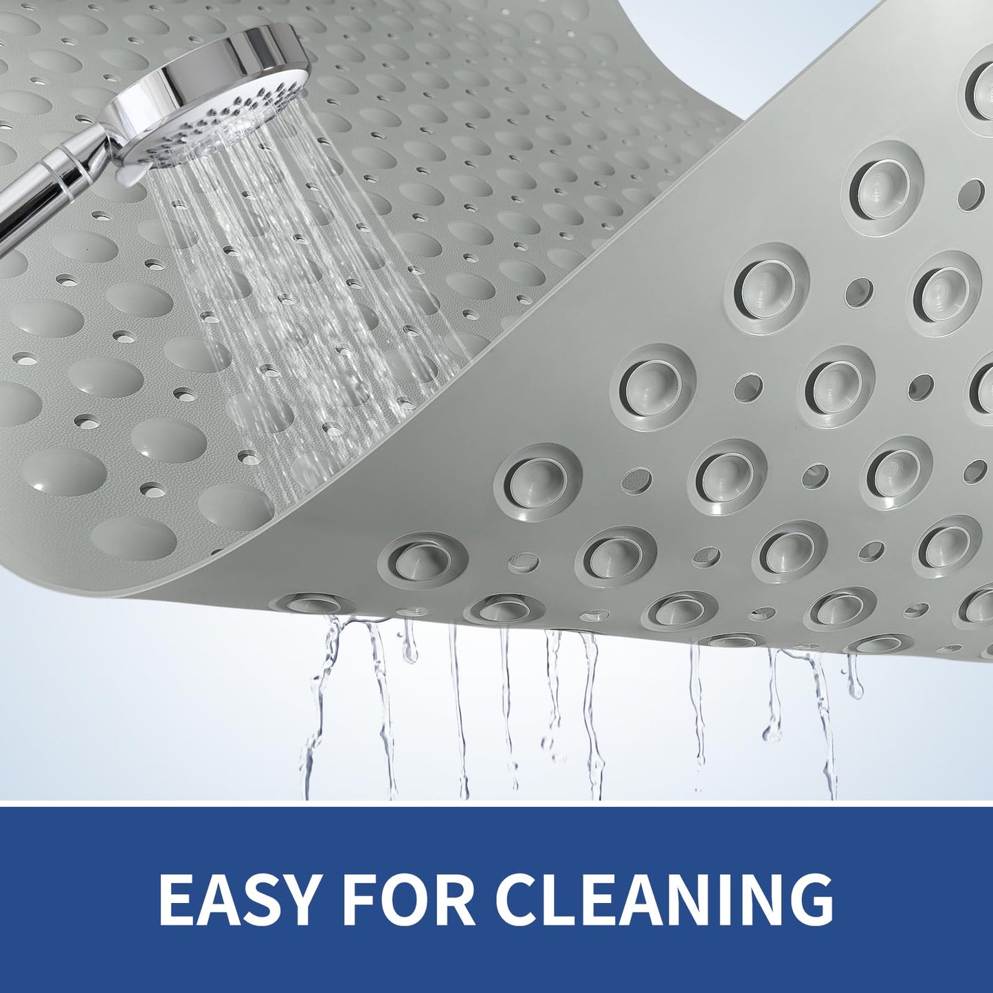 OTHWAY Large Shower Mat 34"x 23", TPE Non Slip Shower Mat for Walk in Shower Stall, Inside Shower Mats with Drain Holes Suction Cups, Anti-Slip for Elderly Kids (Dark Grey)