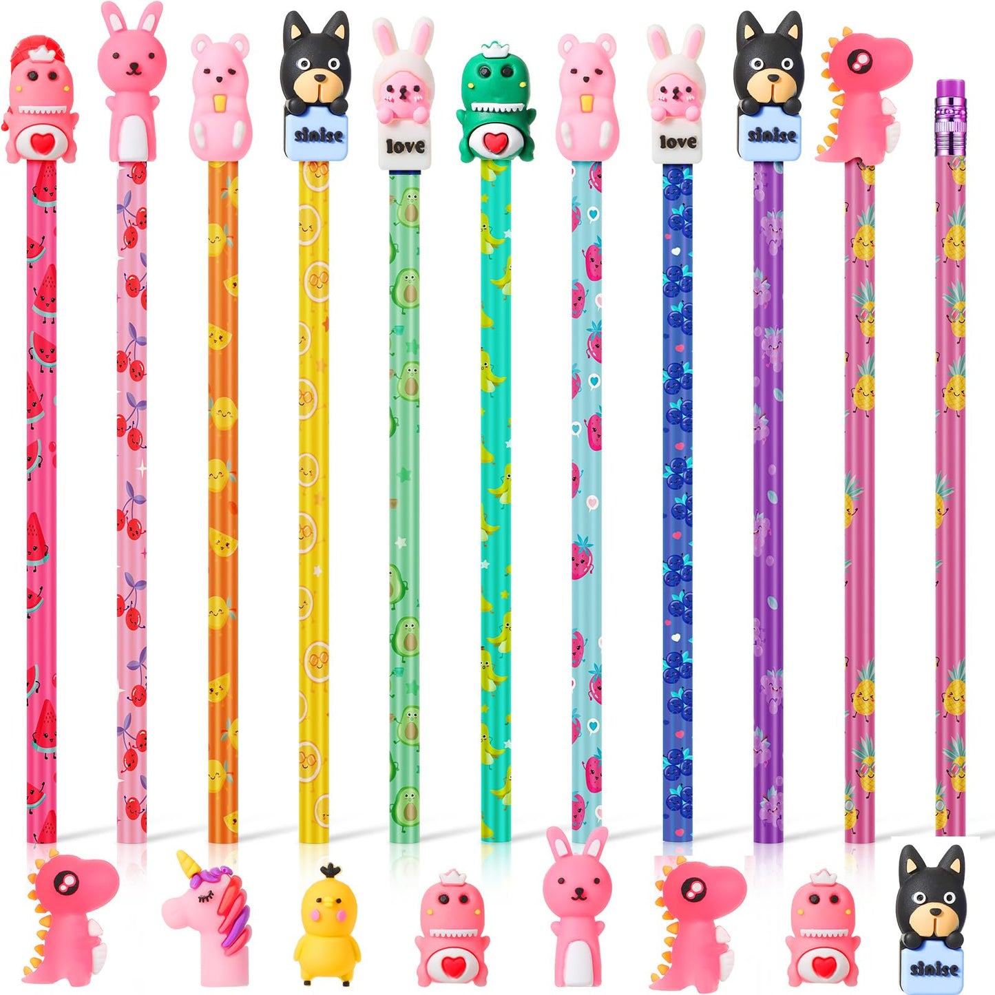 Ireer 60 Pcs Scented Pencils for Kids Animal Fruit Fun Smelly Pencils Bulk HB Graphite with 60 Pcs Cute Cartoon Toppers Gift for School Office Classroom Party Reward Supplies(Bright Style)