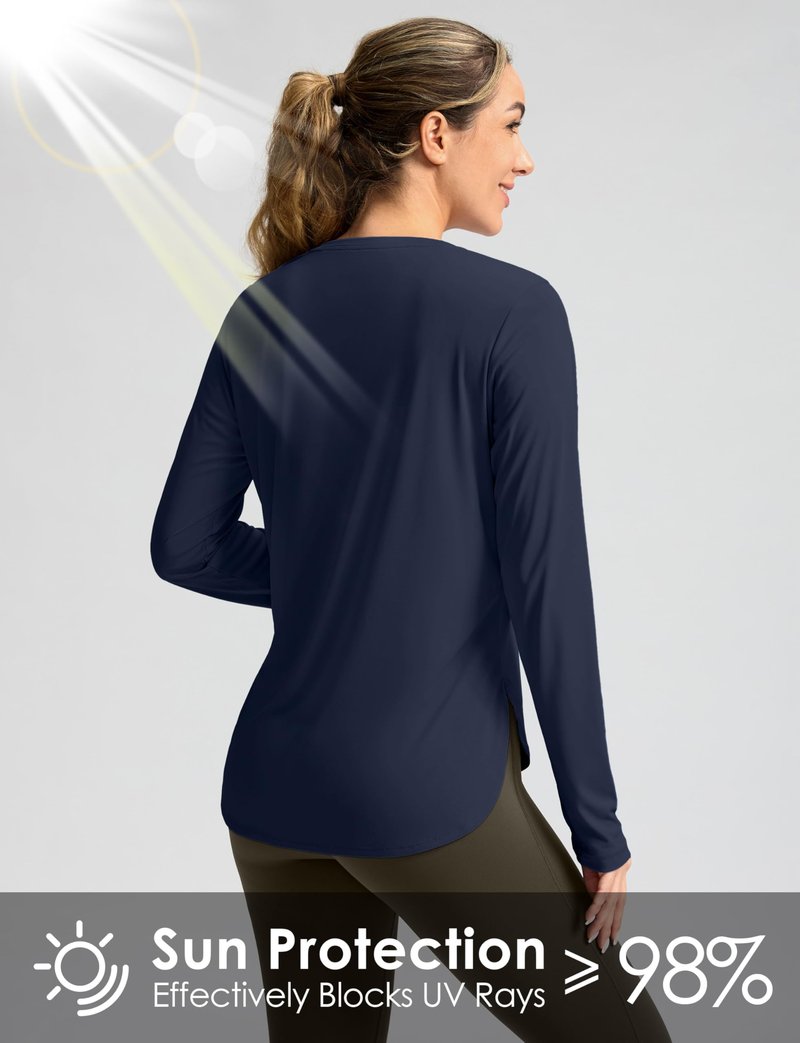 Women's Sun Shirts UPF 50+ Long Sleeve UV Protection Shirt Lightweight Quick Dry Workout Hiking Tops for Women(Navy,L)