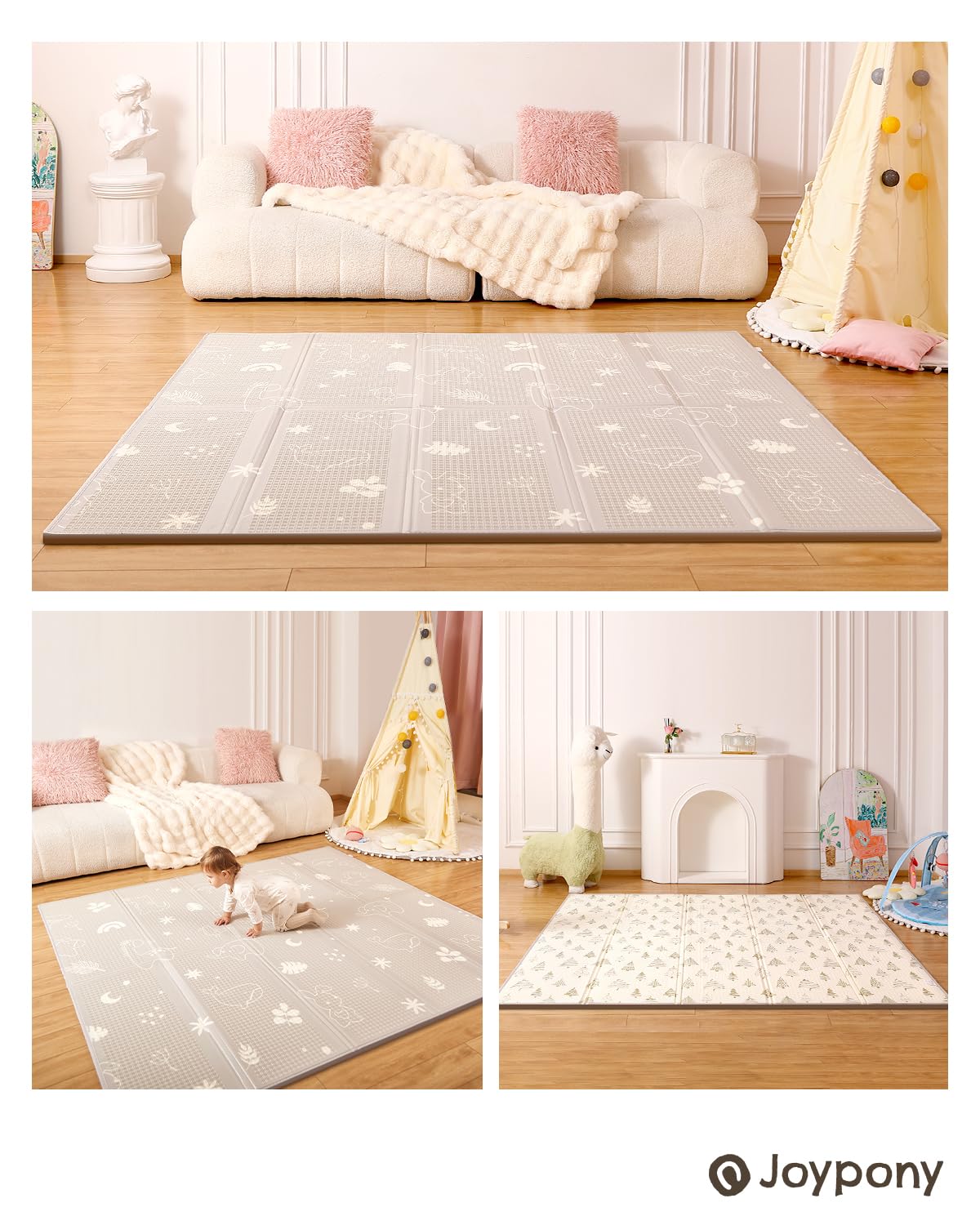 Joypony Baby Play Mat, 71x59 Inch Foldable Play Mats for Babies and Toddlers, Waterproof & Anti-Slip Portable Foam Floor Mat for Tummy Time with Travel Bag Indoor Outdoor
