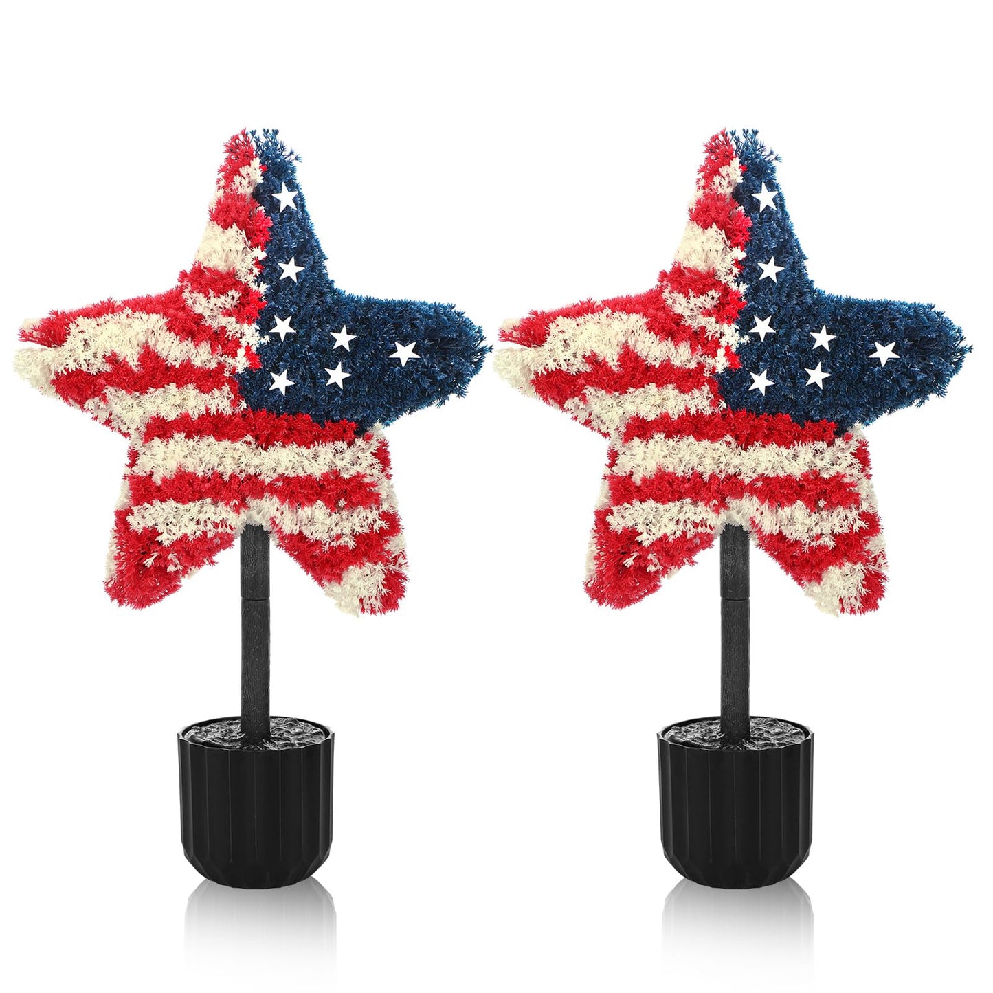 Sureio 2 Pack Patriotic Front Porch Decorations 25.6 Inch Red White Blue Star Topiary Trees for 4th of July Outdoor Decor Front Door Entryway Garden Independence Day